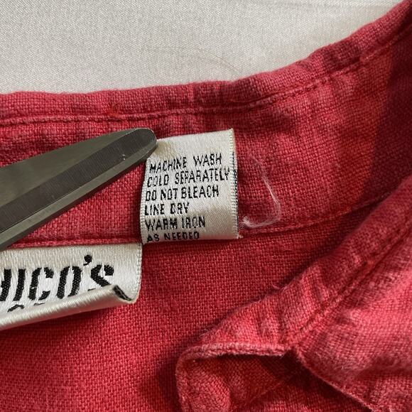 Chico's Women's Coral Pink Linen Tunic Long Button Up Blouse Size 3 XL‎ Coastal - Picture 6 of 10